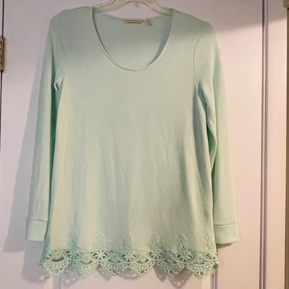 Soft  Surroundings Mint Green Olivia Lace Hem Tunic Sweater Top, Si… - Picture 2 of 16